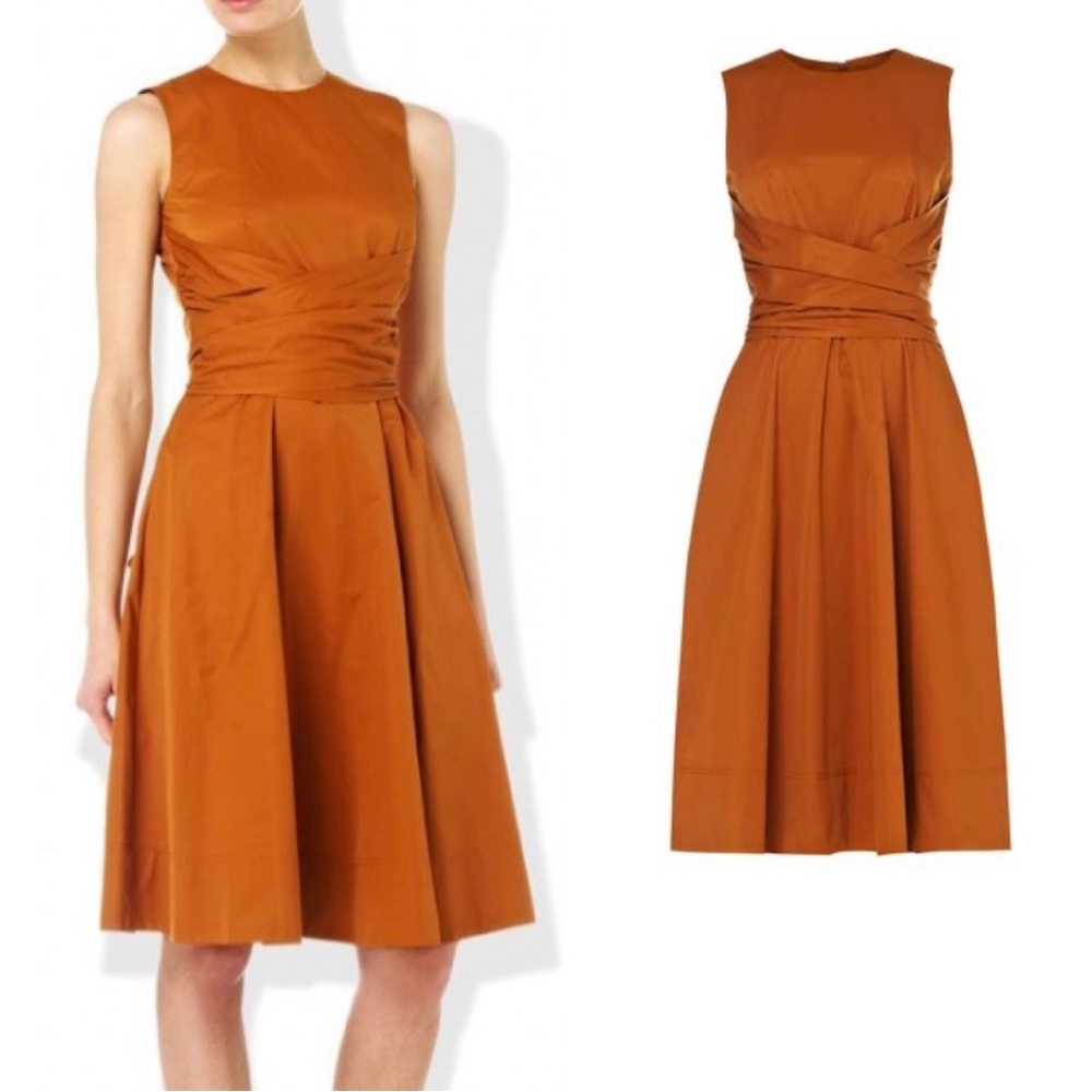 HOBBS London Twitchill Tie Waist Dress in Burnt Orange Size 14